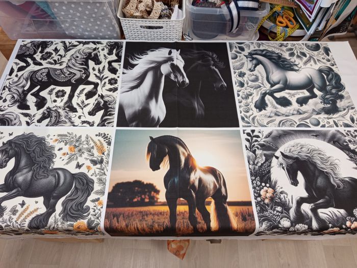 6 panneaux tissu coton 45x45cm motifs Chevaux - photo numéro 2