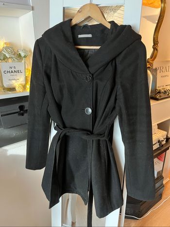 Manteau mi long noir capuche XXL T38 3Suisses TBE 🧥