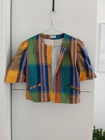 Petite veste vintage courte en coton carreaux style madras