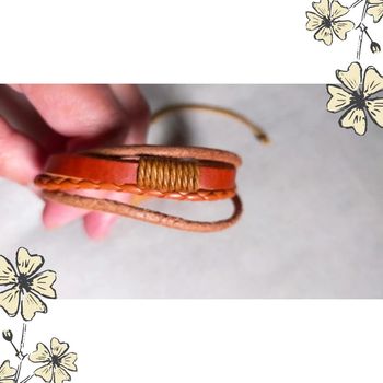 Bracelet multi-rangs en cuir camel & orange – style bohème mixte