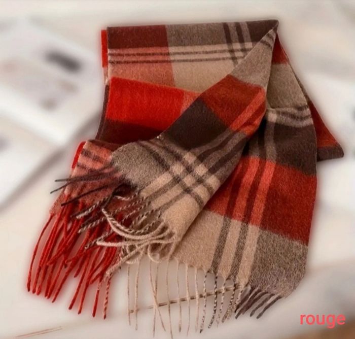 Écharpe laine rouge / beige - neuve - photo numéro 2