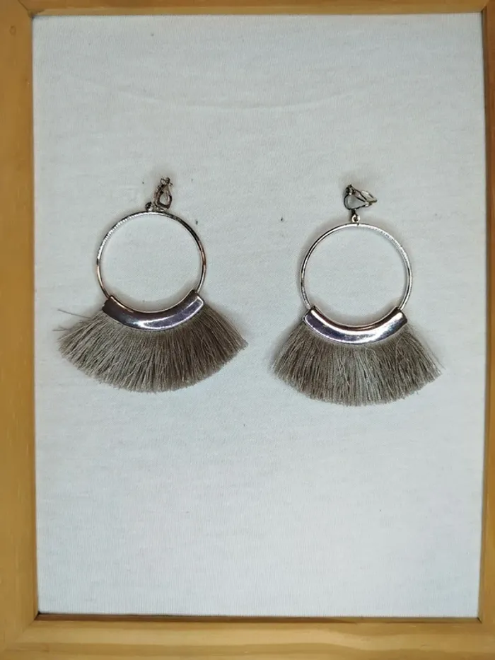 Boucle d'oreilles argent à franges grise - fermoir sans trou - 4 cm de diam - photo numéro 3