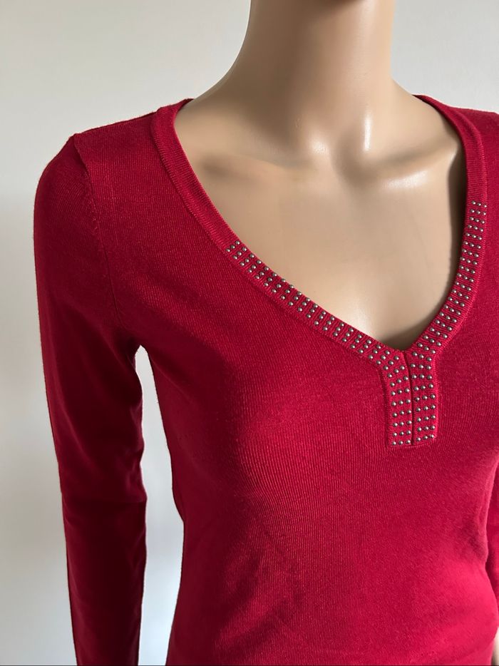 Pull rouge à manches longues avec strass Morgan taille XS TBE - photo numéro 4