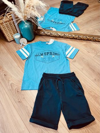 Taille 8 ans ensemble 2 pièces été garçon TAO bleu et marine * Palm springs * 💙