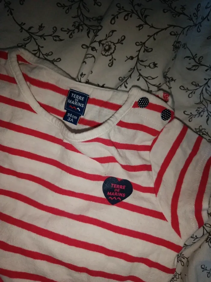 Terre de marins tee shirt manches courtes rayé rouge et blanc 94cm - photo numéro 4