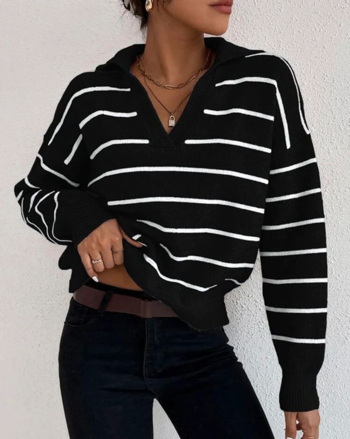Superbe pull léger marinière col V - photo numéro 3