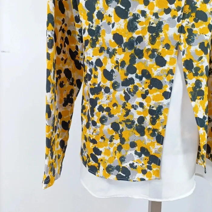 Blouse jaune fleurie débardeur superposé – manches longues, dos ouvert, M A1070 - photo numéro 10
