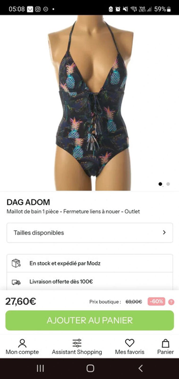 Maillot de bain dag adom taille 36 mais taille 34 neuf avec étiquette - photo numéro 2
