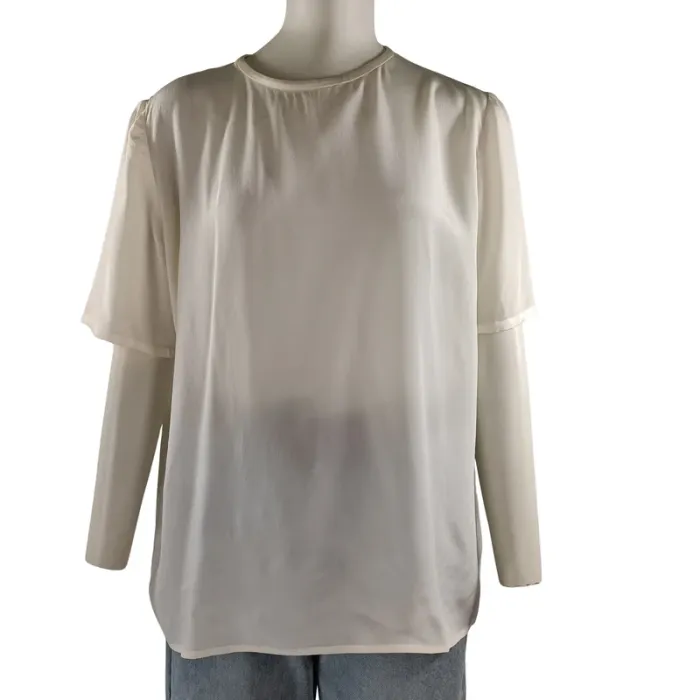 Blouse ivoire Valentino Miss V en soie, manches courtes fluides, élégante taille 42 A1201
