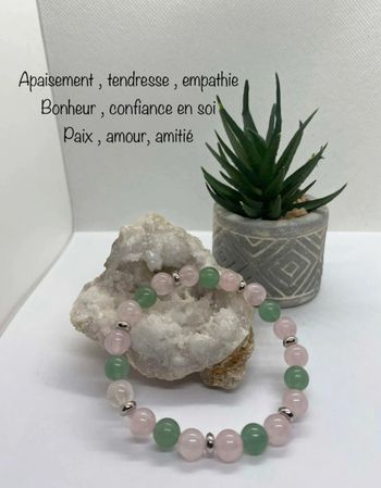 Bracelet aventurine verte et quartz rose 19 cm , lithothérapie