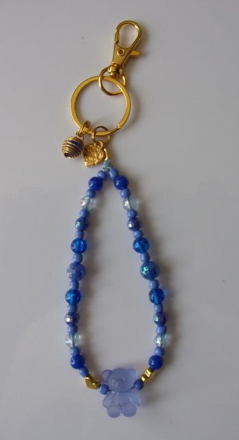 Porte clé doré ou Déco de sac à main ourson givré bleu foncé