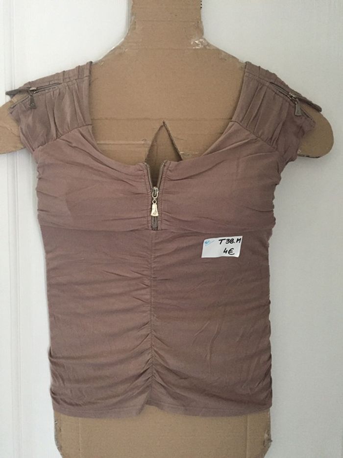 298-Haut marron/taupe « show girl » T 38 -M