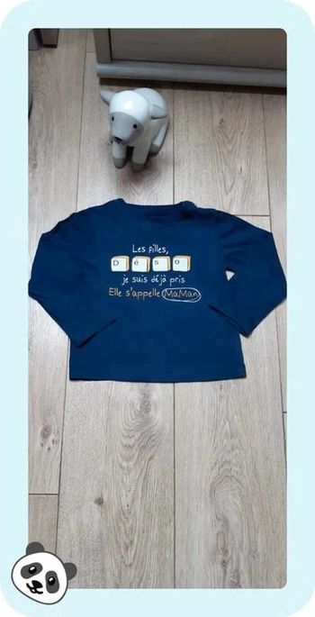 Tee-shirt ML gémo bleu "déso les filles" 3 ans en très bon état