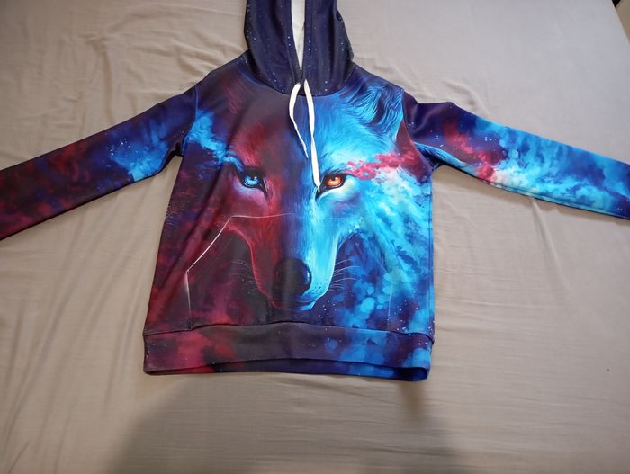 Sweat à capuche design loup taille S avec poche - photo numéro 2