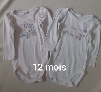 lot de 2 bodies manches longues fille - chien - bébé jean spirit - absorba - 12 mois