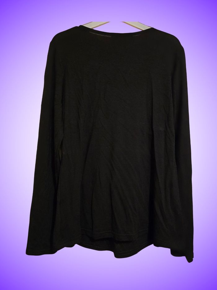 Haut Noir Manches Longues Attache Cœur – Décolleté Cœur & Boucle Décorative – Taille Unique – Très Bon État - photo numéro 2