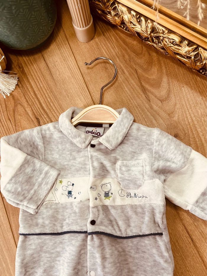 Taille 1 mois pyjama velours garçon Aubisou gris * souris * 💙 - photo numéro 3