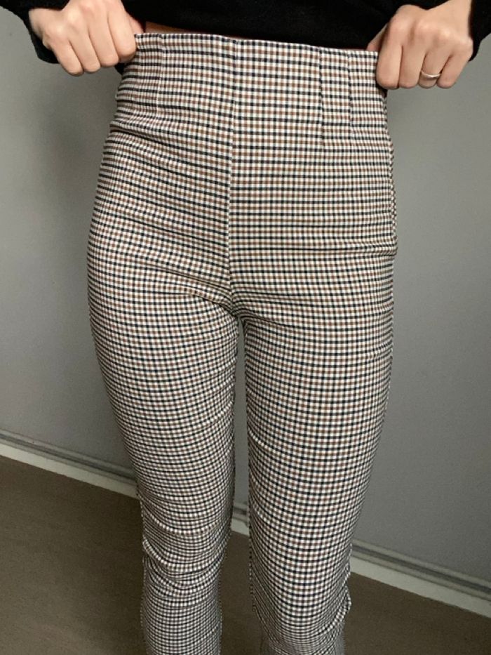 Pantalon à carreaux marron Zara taille s - photo numéro 4
