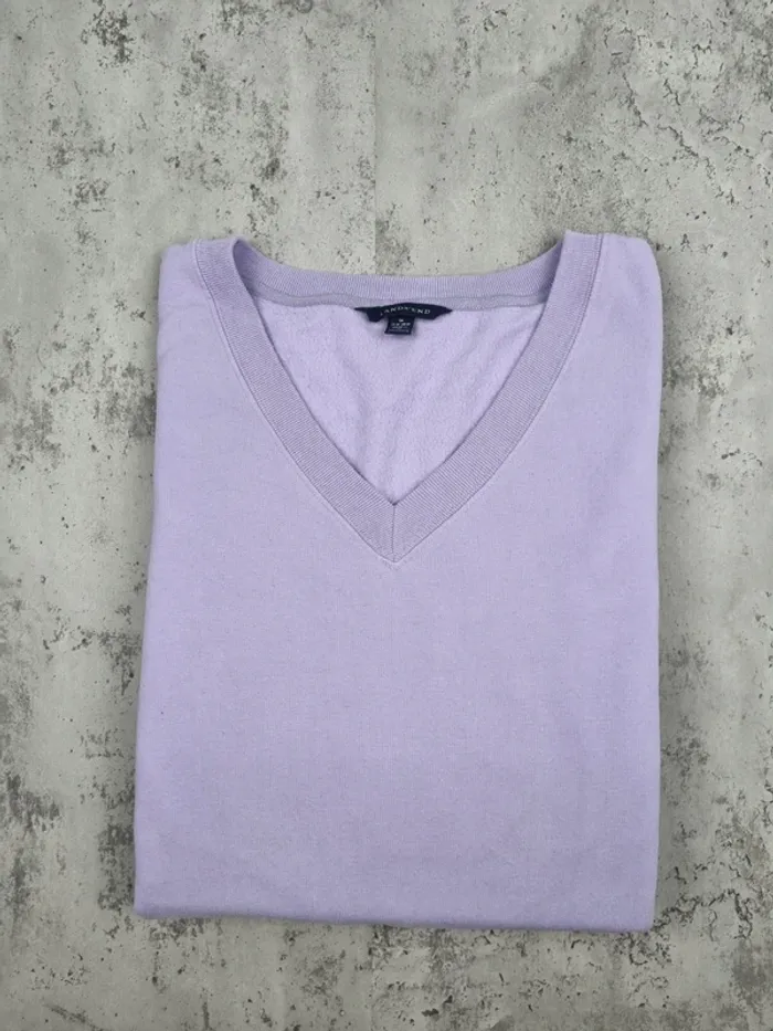 Sweat col V Lands’ End mauve – Taille 1X (équivalent XL/XXL) Femme - photo numéro 2