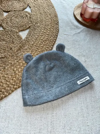 Bonnet bébé mixte – Gris avec petites oreilles – In Extenso – 0/3 mois (taille grand 3/6 mois)