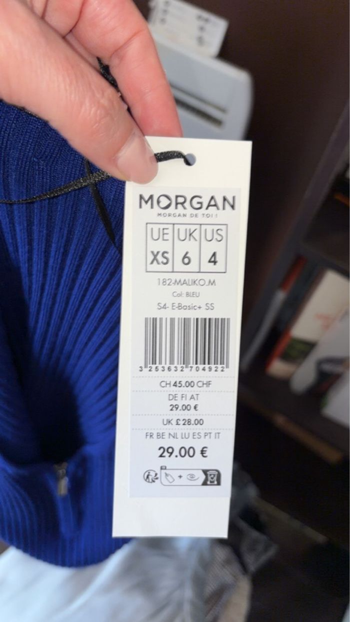 Morgan - Top côtelé zippé - Taille XS - Bleu Roi - Neuf avec étiquette - photo numéro 2