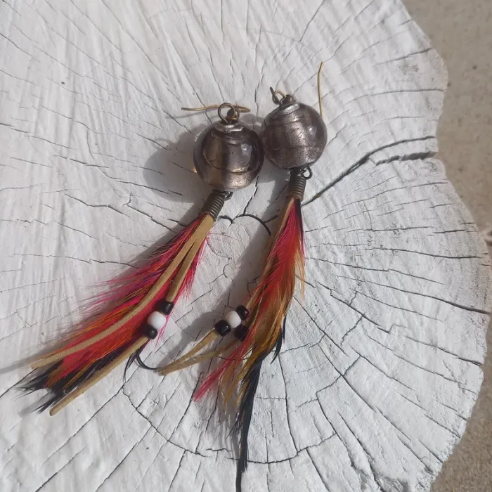 Boucles d'oreilles vintage pendantes plume