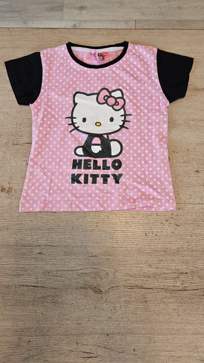 T shirt à manches courtes noir rose clair et blanc, Hello Kitty, 8 ans, neuf sans étiquette