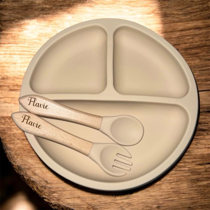 Set repas en silicone assiette+couverts personnalisés - photo numéro 3