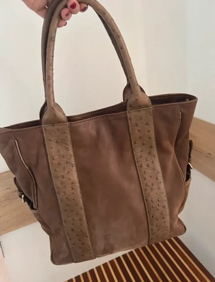 Caroll sac à main, cabas en cuir beige, Camel taupe - photo numéro 4