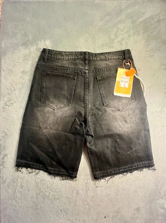 Short en denim noir jeans pearl with chain brodé style Y2K – Taille L - photo numéro 5