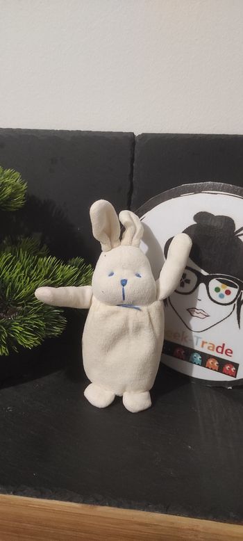 doudou peluche lapin ancien beige creme snc sca bleu marron Petit