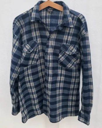 Lumberjack Flannel Plaid Polaire shirt chemise blue beige Mens XL / XXL