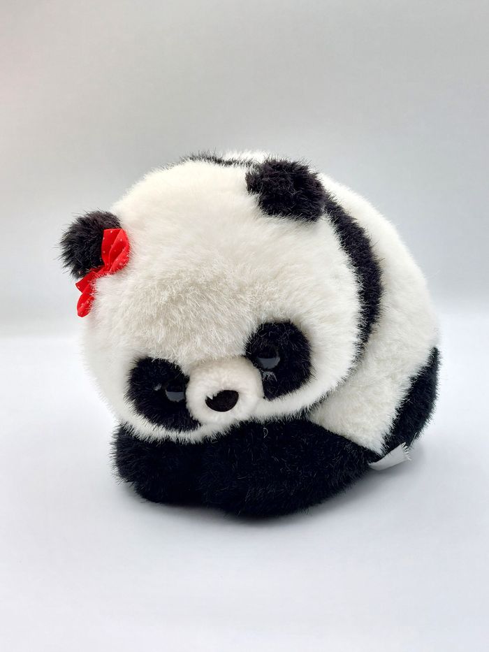 Petite peluche ours panda boule noir blanc nœud rouge pois 20 cm Vintage doudou