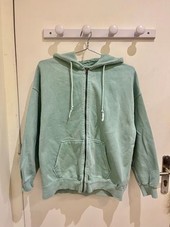 Sweat à capuche zippé oversize vert d’eau pastel taille S/36 pull&bear pacific republic