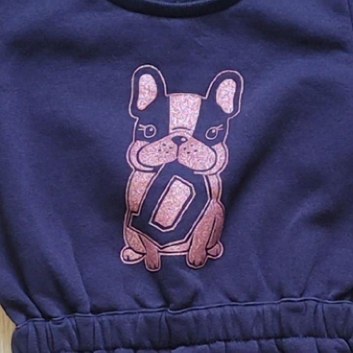 Robe bleu marine avec motif rose brillant. Fille 6 ans. Marque In Extenso - photo numéro 2