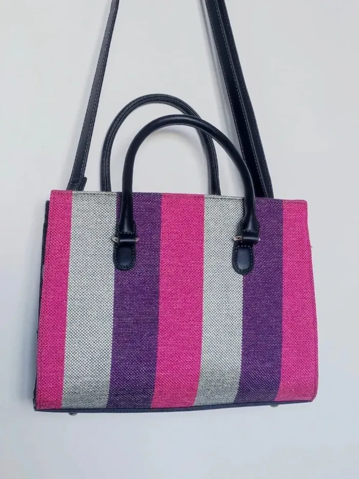 Sac à main rayé rose violet argent bandoulière amovible / David Jones - 30×23×10cm - photo numéro 2