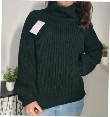 Pull col roulé double face noir