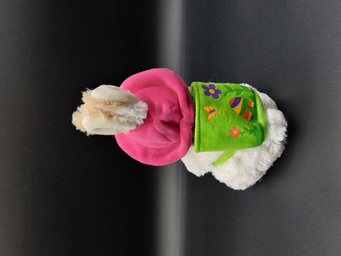Peluche Doudou Lapin Blanc beige GIPSY Chapeau Rose Sac Vert 20 cm Pâques TTBE - photo numéro 2