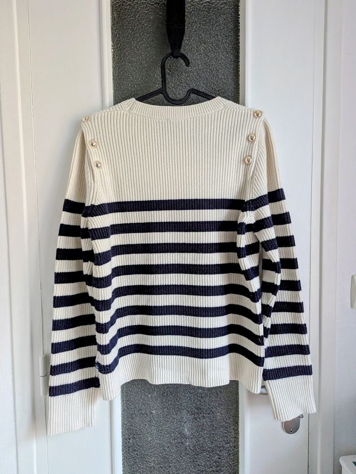 Pull marinière le temps des cerises taille M 38 blanc crème et bleu - photo numéro 2