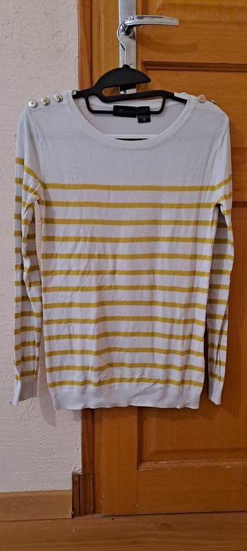 Pull fin rayé blanc jaune Up2fashion