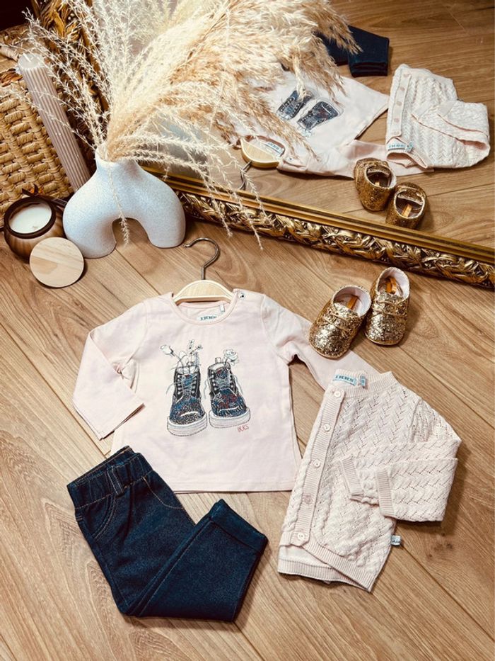 Taille 6 mois tenue 3p fille IKKS Kiabi rose pale et bleu brut * chaussures * 🎀 - photo numéro 1