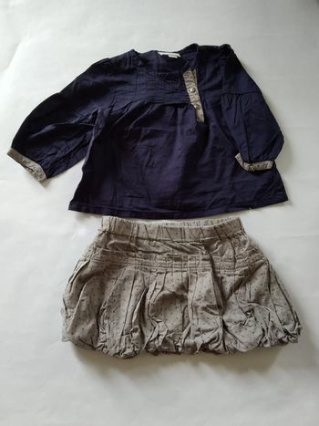 ensemble chemise + jupe à pois verbaudet fille 6 mois