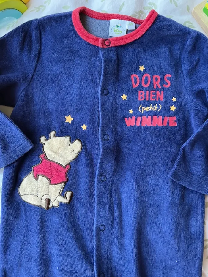 pyjama grenouillère en velours marine disney winnie ouverture devant 12 mois - photo numéro 6