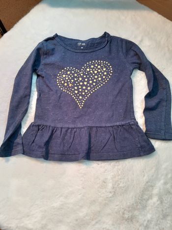 Tee-shirt Fille GÉMO Kids avec Volant et Cœur Pailleté (4 Ans