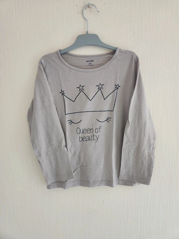 Tee-shirt gris manches longues kiabi 6 ans "Queen of beauty"