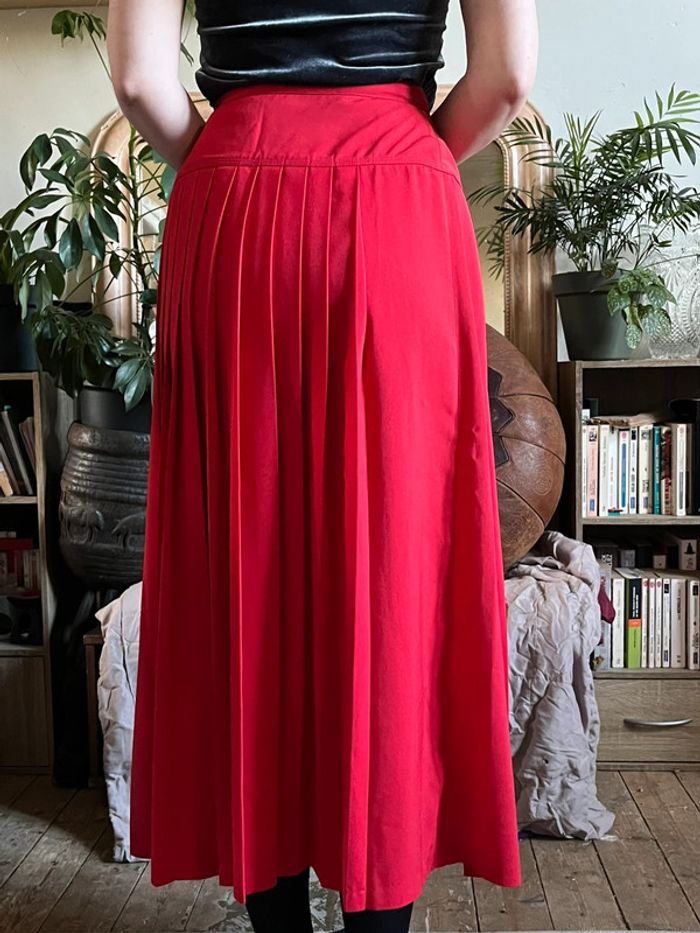 Jupe longue plissée taille haute avec fente - rouge - photo numéro 12
