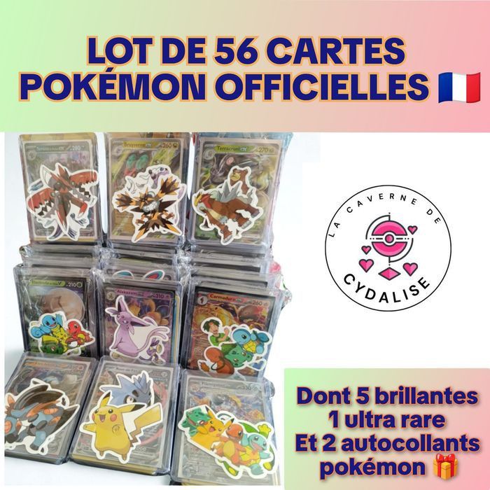 Lot de 56  cartes Pokémon aléatoires ( dont 5 brillantes) +1 carte ultra rare