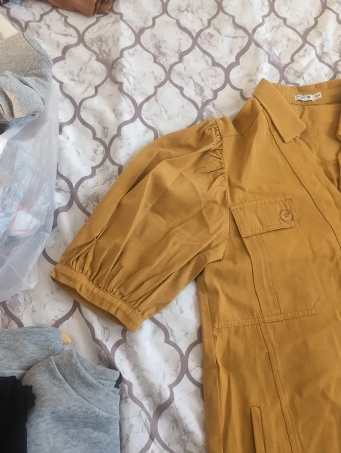 Robe en jean à manche bouffantes avec poches e - photo numéro 4