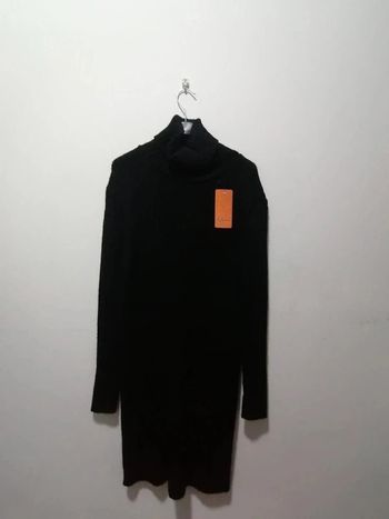 Robe d'hiver noire à col haut pour femme TU