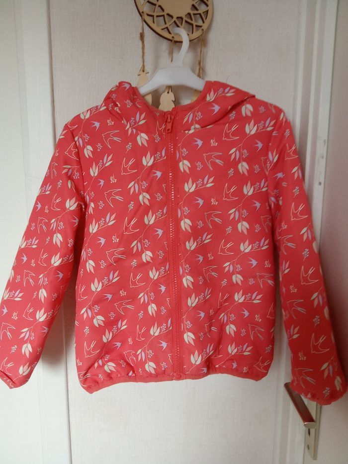 Veste, parka mi saison fille rose motif blanc arque tissaia 5 ans